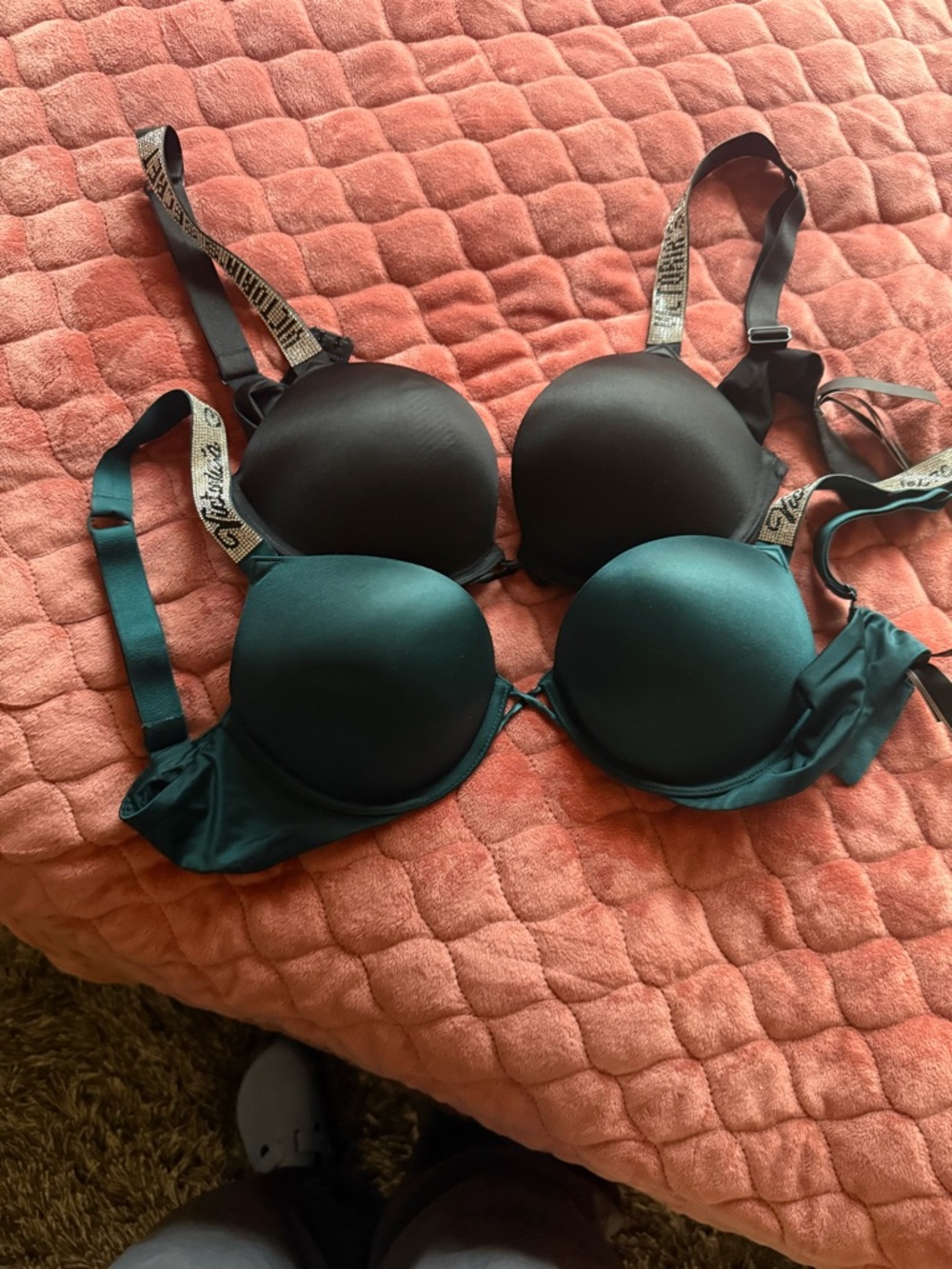 Victoria's Secret Teal and Black Push-Up T-Shirt Bras (Set of 2)